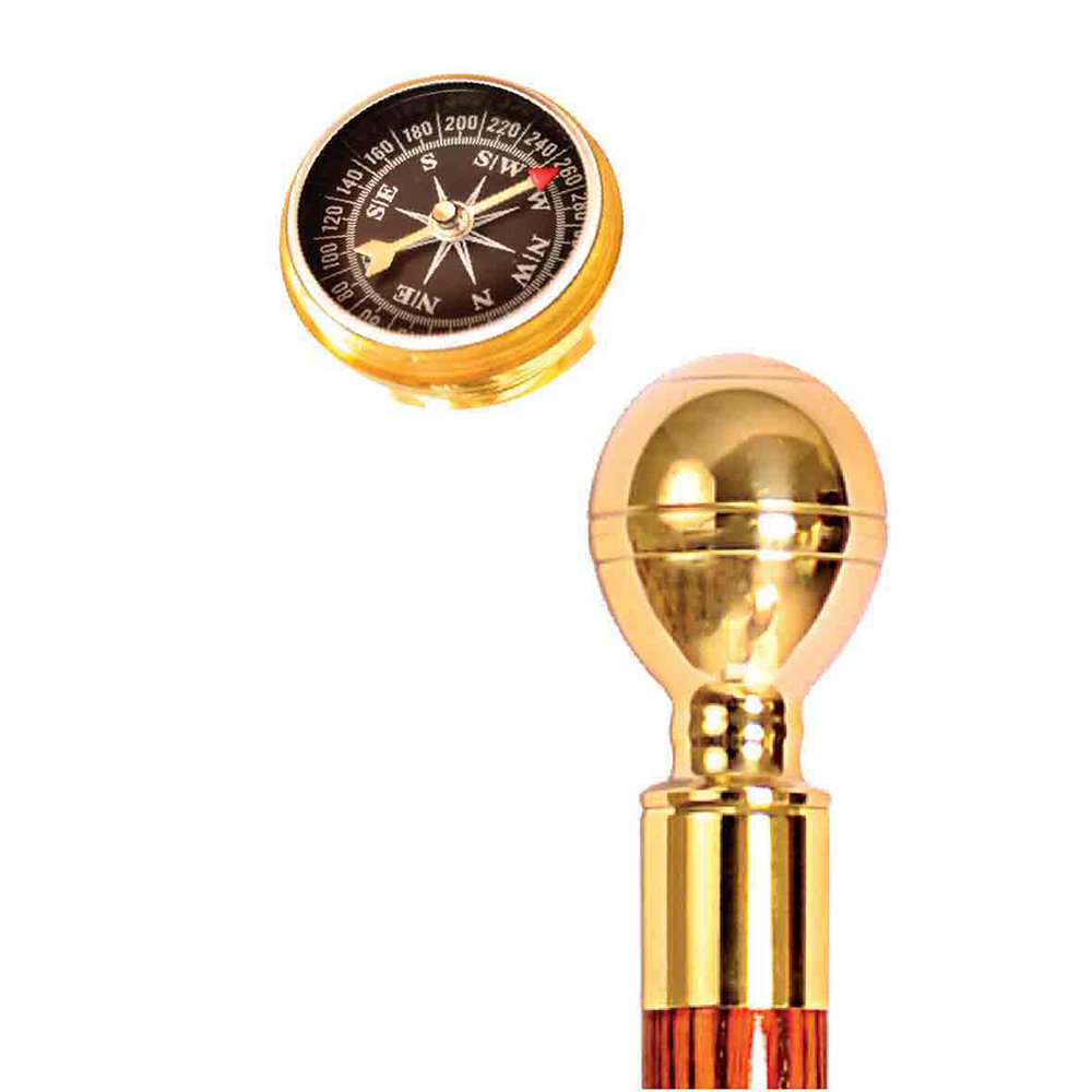 Luxury wooden cane with brass handle and compass 622
